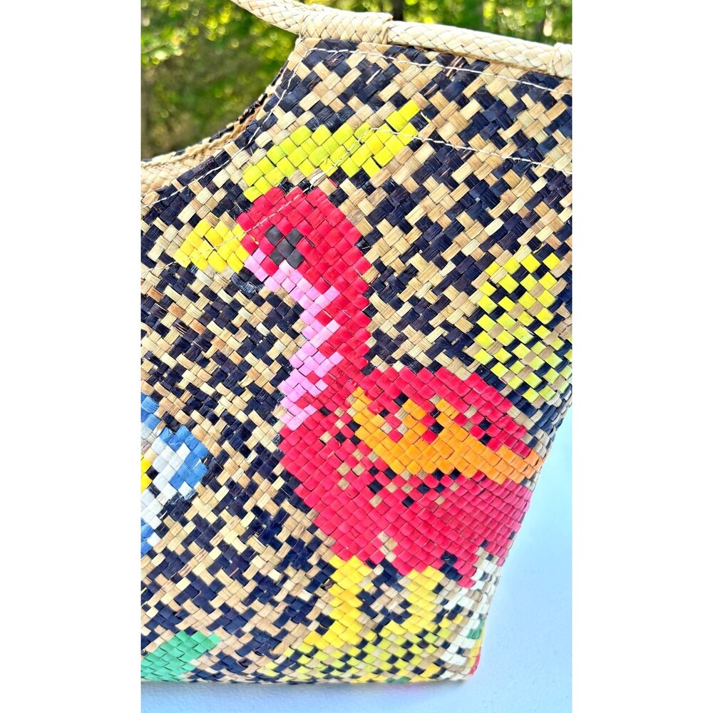 Banago Zippered Large Tote Artisan Hand Crafted Woven Straw Flamingo Liliana NWT - Picture 6 of 16